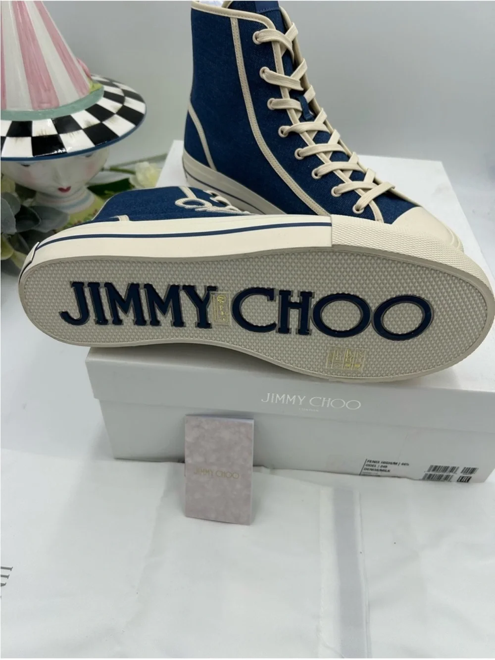Men’s Jimmy Choo FENIX denim high top logo sneakers size 44.5